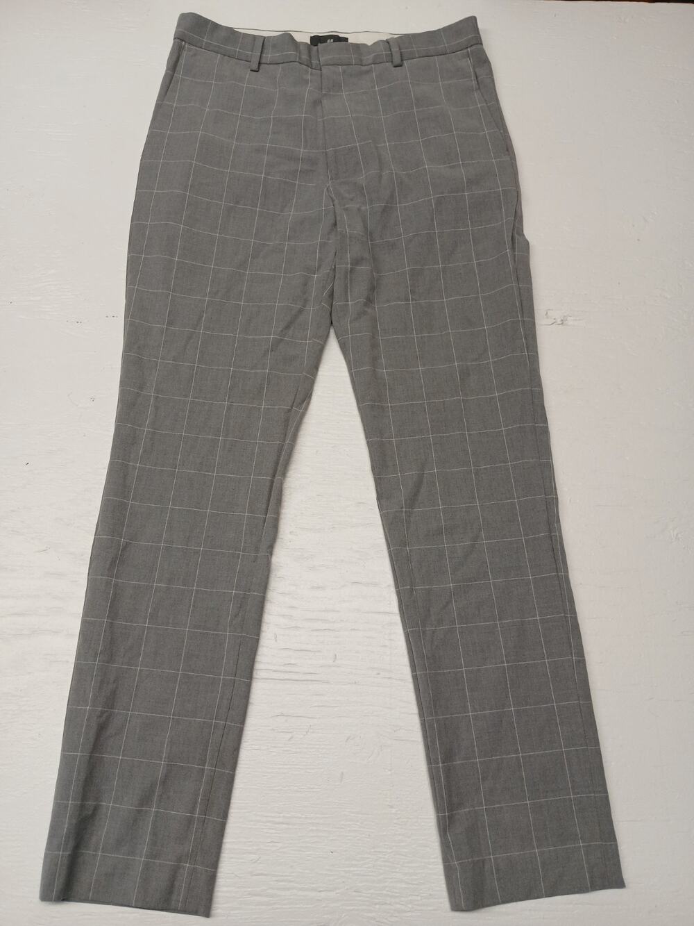 H&M (31x30) Slim Straight Fit Square Plaid Dress Slacks